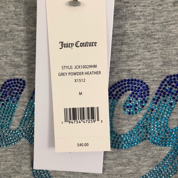 Juicy Couture Long Sleeve Bling Juicy Spellout Powder Gray NWT Medium T-Shirt - Picture 5 of 7